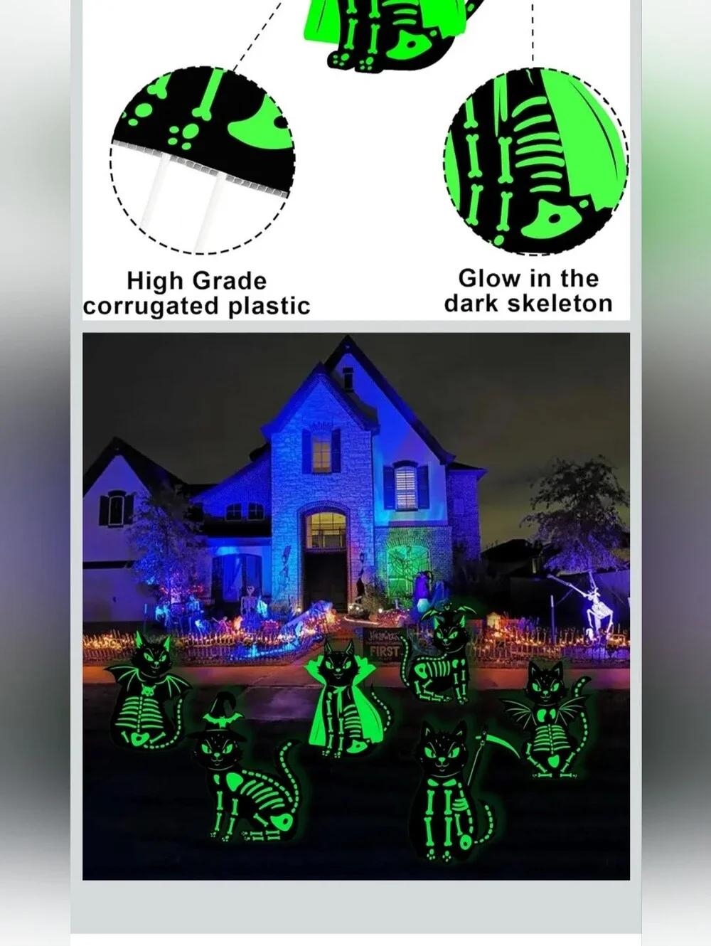 New 6Pcs Black Cat Halloween Decor Outdoor Glow in The Dark